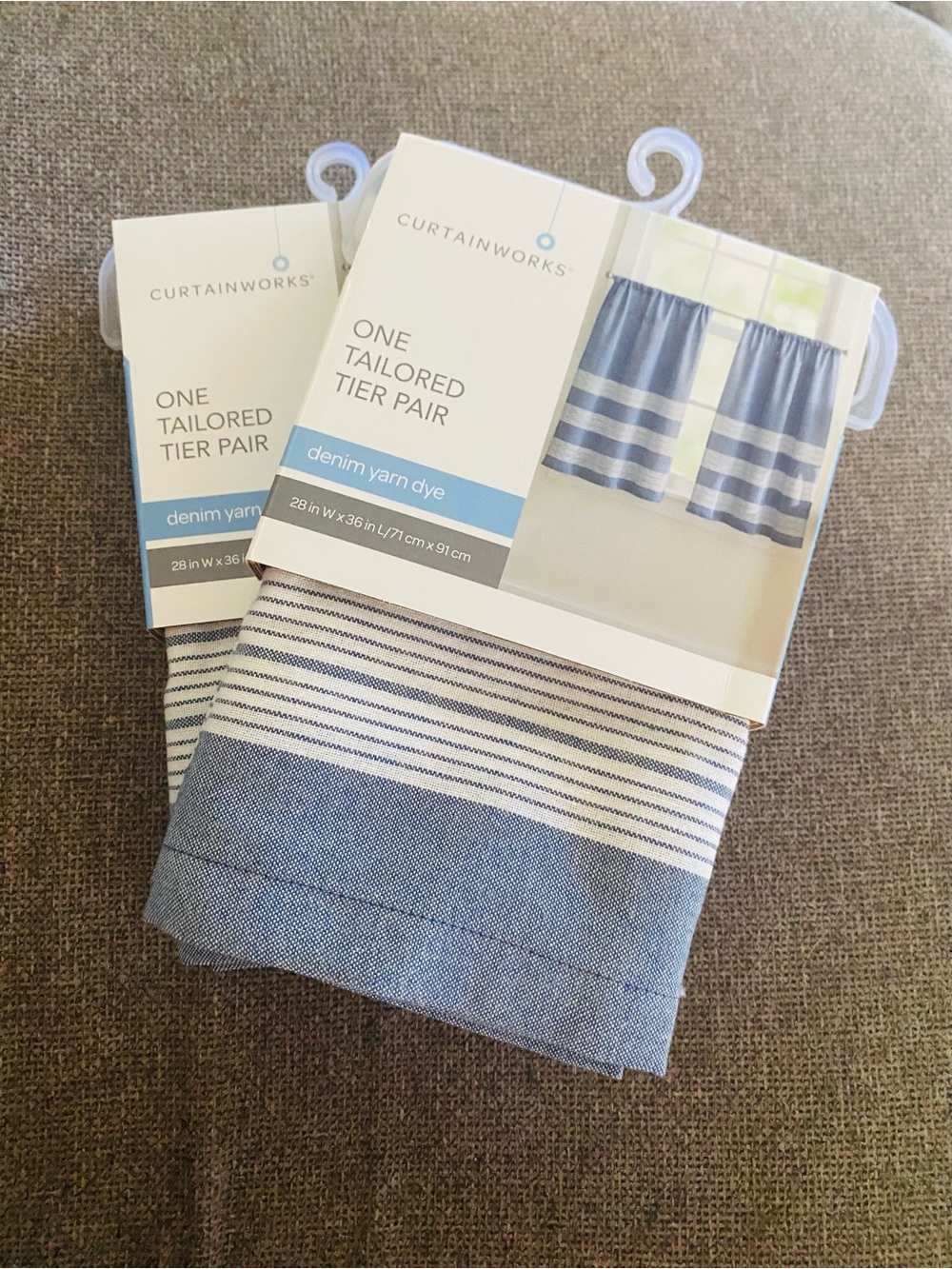 Set of 2 Denim Yarn Dye Blue Tailored Tier Pairs of Curtains